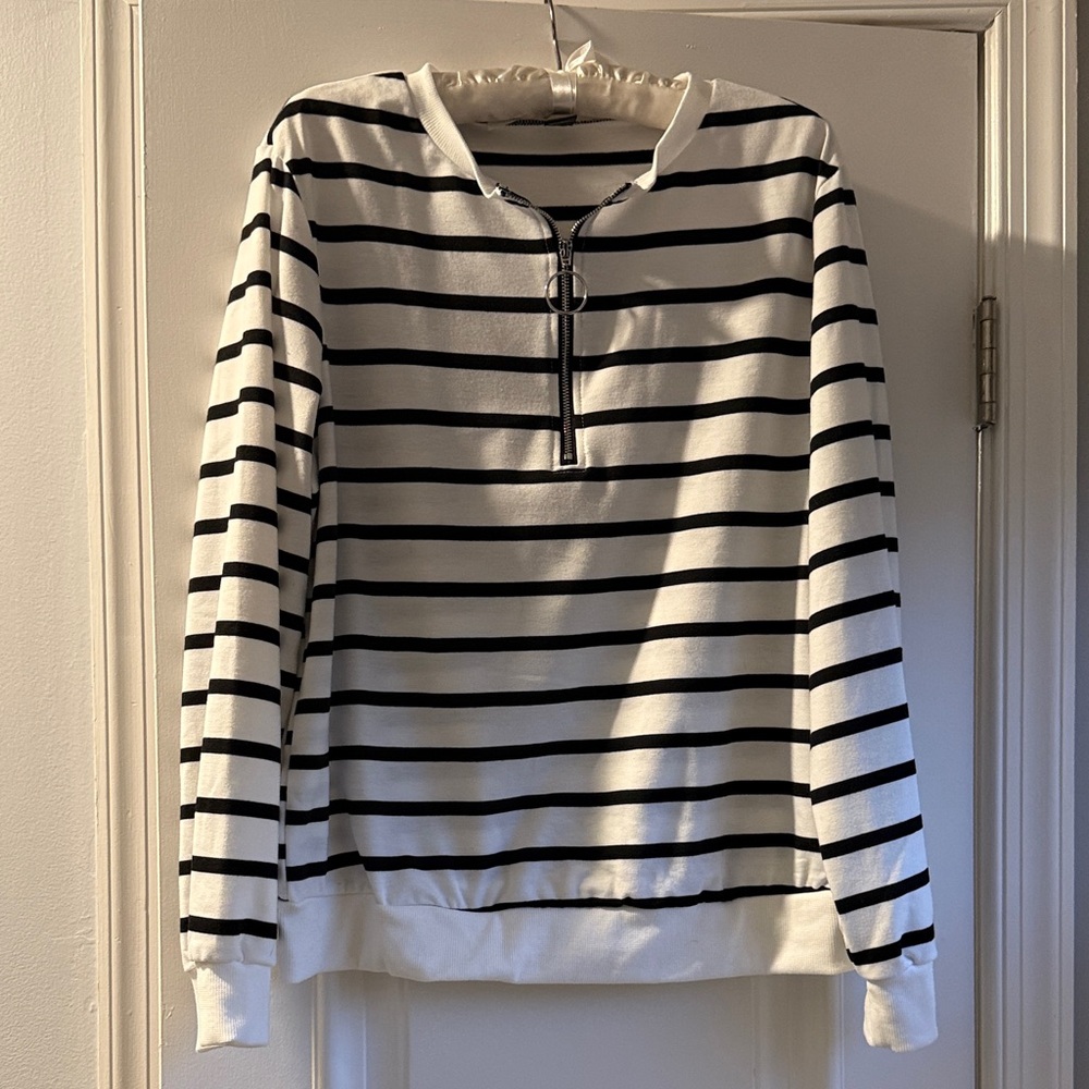 Striped Black and White Quarter-Zip Sweater
